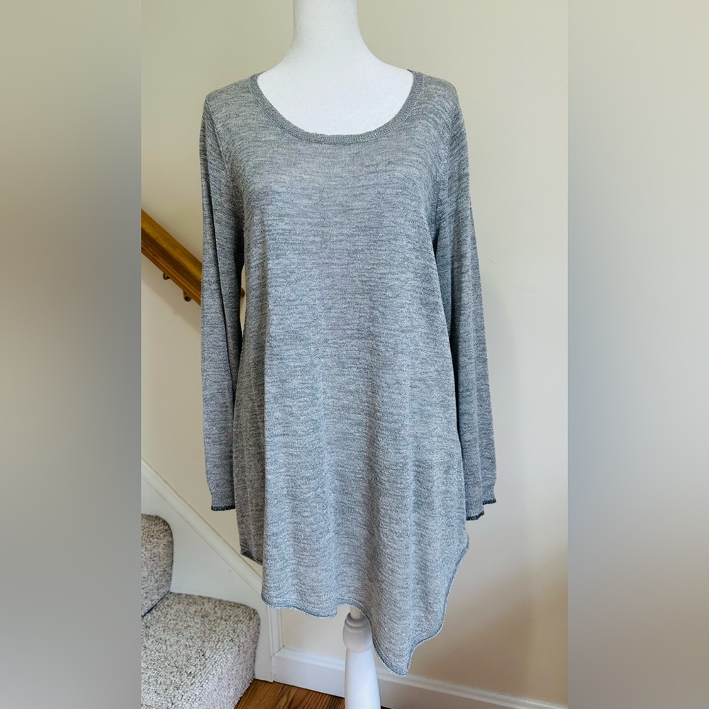 Joie gray/silver sweater, long sleeve, scoop neck, with light metallic sheen.